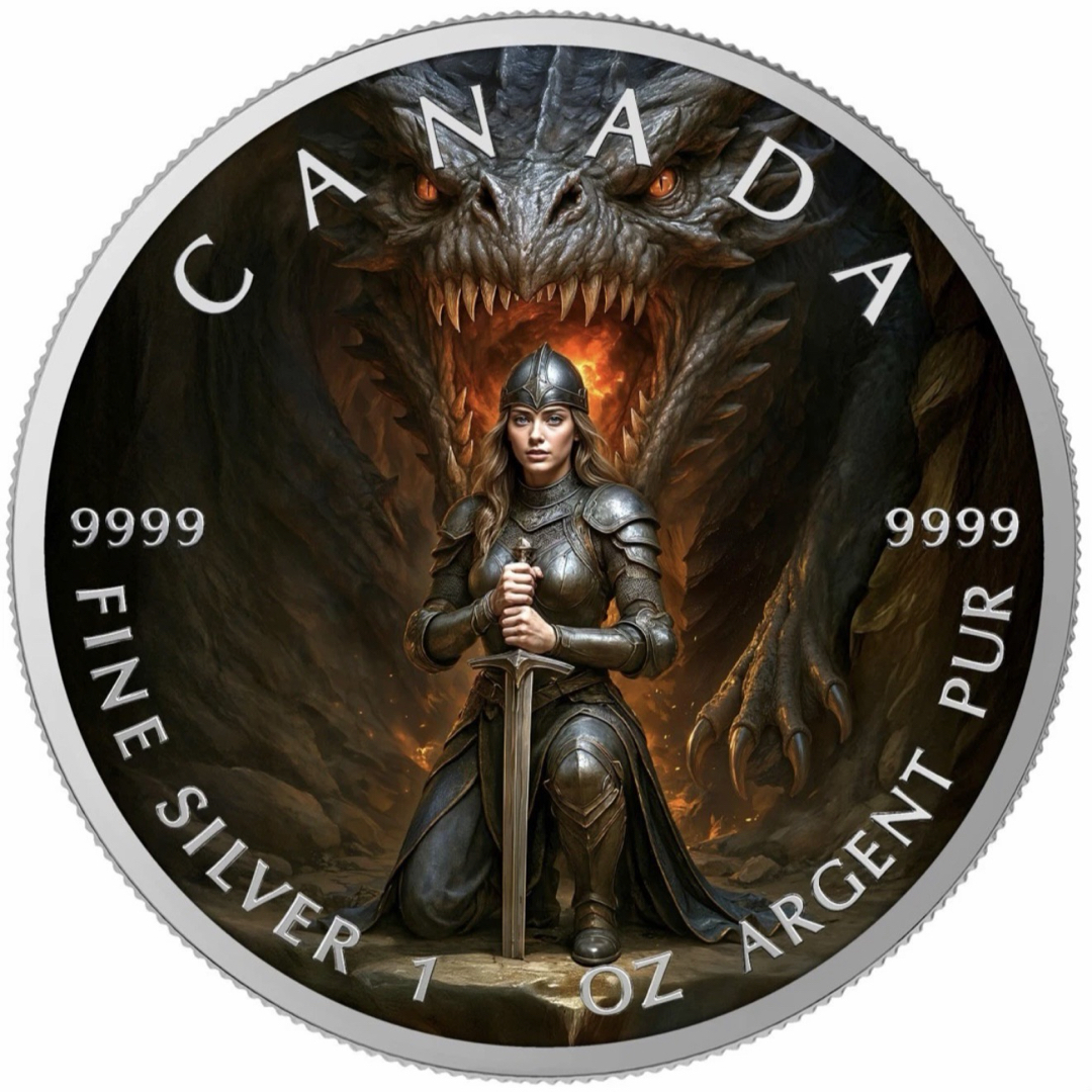 100枚限定 メイプルリーフ 銀貨 カラー ドラゴンナイト 1オンス 1oz