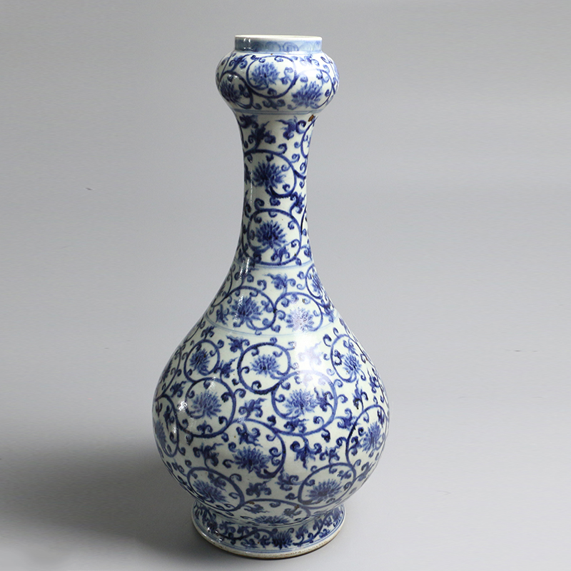 中国古玩 大明成化 青花斗彩 松竹梅紋 天球瓶