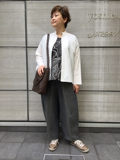 ヨーガンレール バルーンパンツ 伸縮 総ゴム チャコール 綿100 L