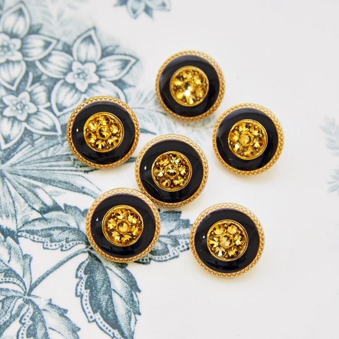 ヴィンテージ イタリア ゴールドトーン ブラックエナメル ボタン 15