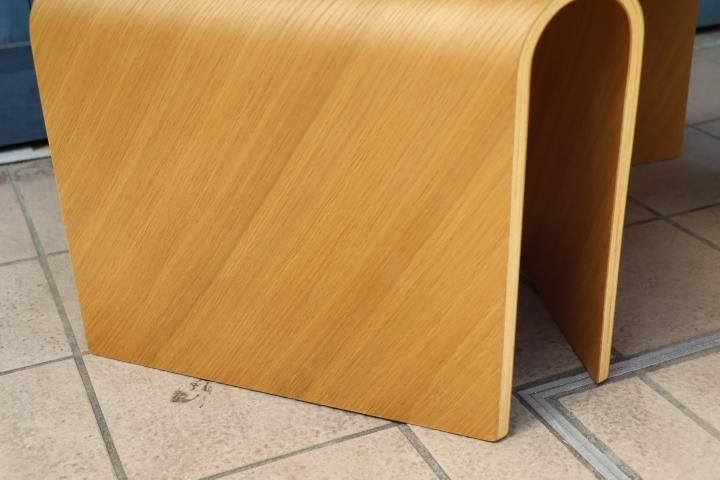 稀少なMUJI(無印良品)の重なるテーブルベンチ・成型合板・オーク材2点