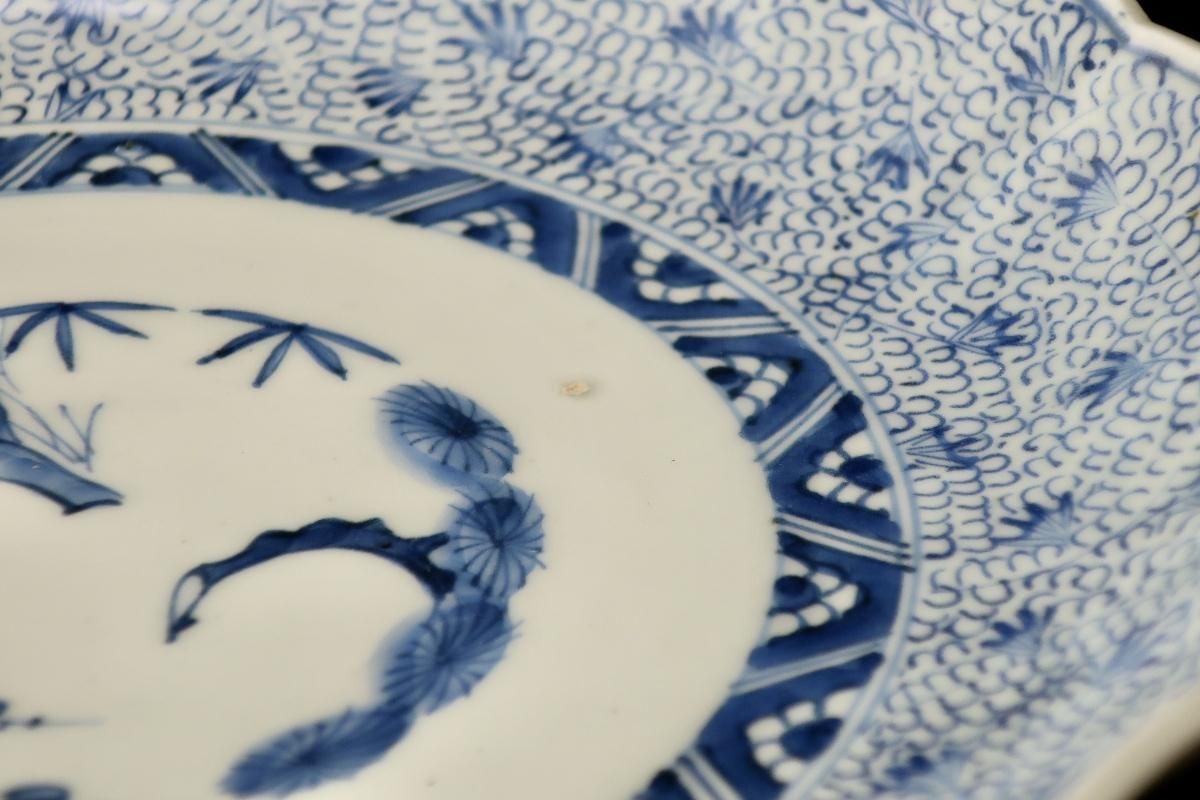 古伊万里 染付 微塵唐草の図 4寸皿 E409AS-CUt 古伊万里 染