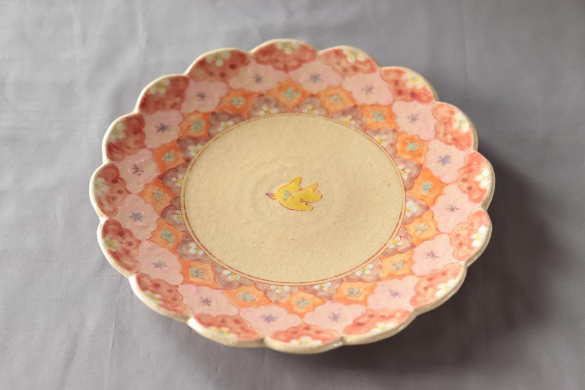 1647 其泉色絵三方がらみ桐文皿橘文皿小手毬文皿