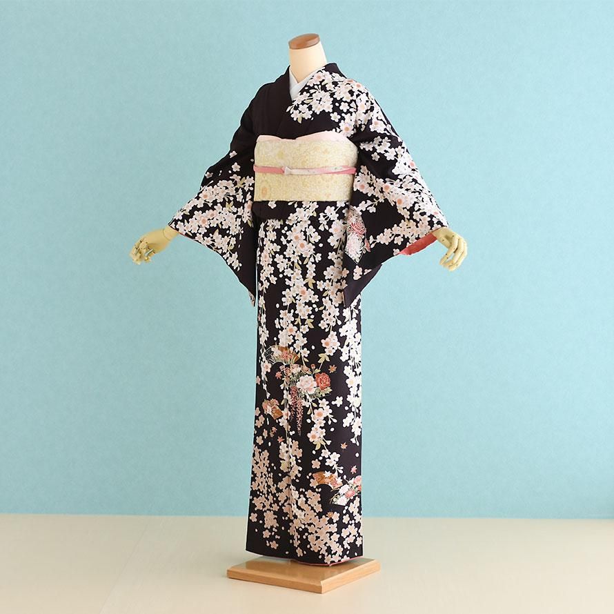 京着物クリーム色 花柄刺繍 訪問着 桜刺繍(仮絵羽) 仮絵 【