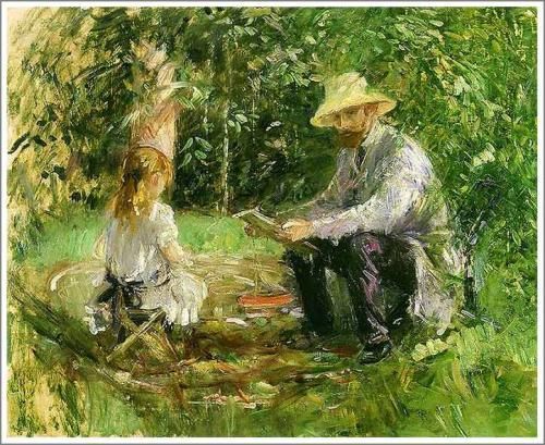 モリゾ【庭のウジェーヌ・マネと娘】 - 手描き 絵画（油絵複製画）販売