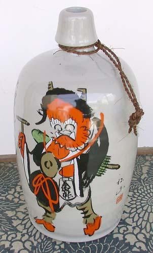 大津絵 鬼の寒念佛 絵付 大徳利 陶器 骨董品 花瓶 インテリア