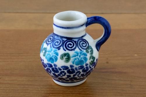 マヌ」ミニチュア つぼ【水色の花】 - ポーランド陶器・食器専門店