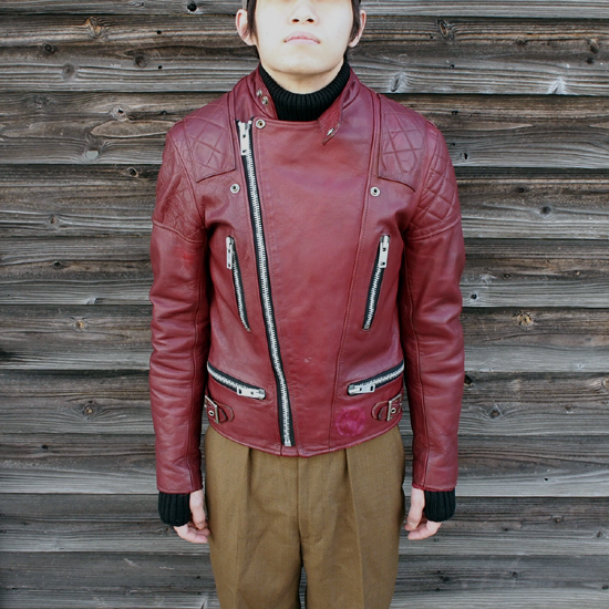 ABORDAGE 赤茶 バーガンディ レザー ライダース 46 M65 ABORDAGE 赤茶