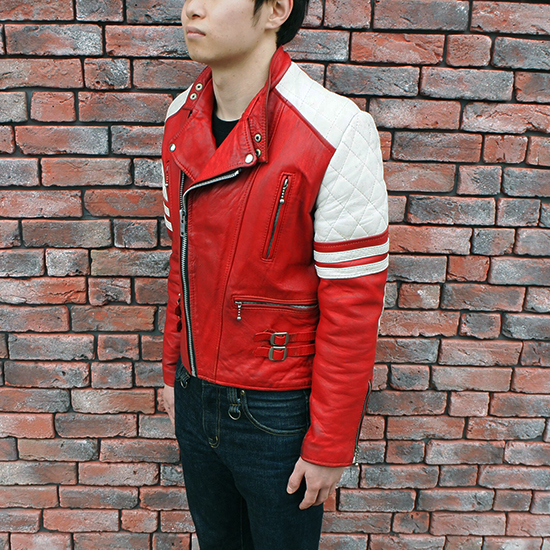 赤 白 ロンジャン ライダース 80年代 英国製 ヴィンテージ リアル