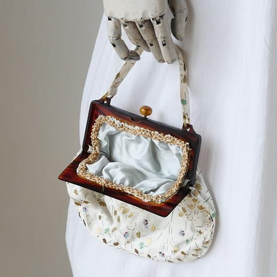 B1056 1930年代フランス製シルクファブリックルーサイトハンドバッグ