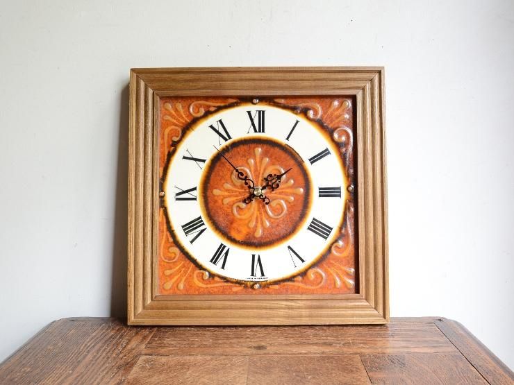 ヴィンテージ タイル 木製ウォールクロック（壁掛け時計