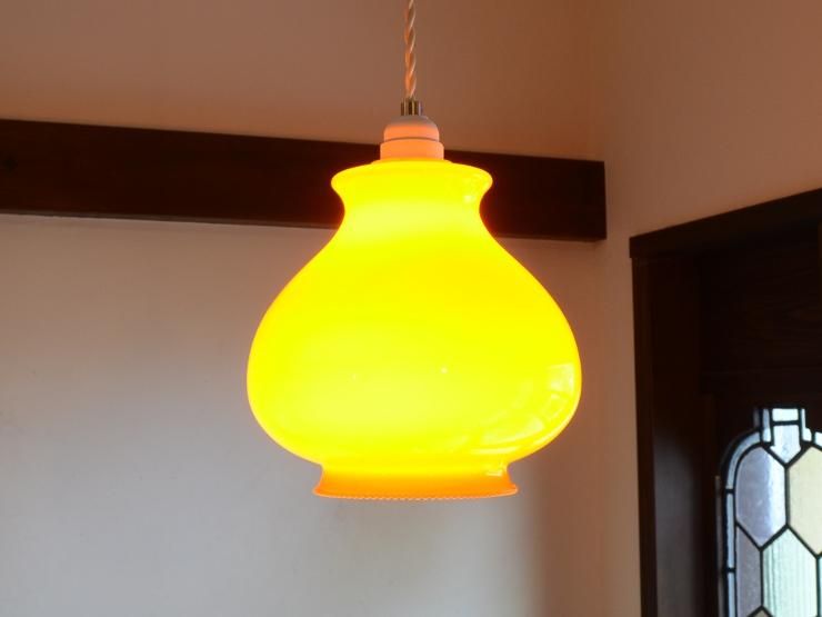 ヴィンテージ オレンジミルクガラス ペンダントランプ｜アンティーク