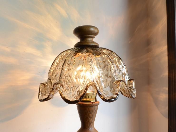 ヴィンテージ ガラスシェード付 木製テーブルランプ (H40cm