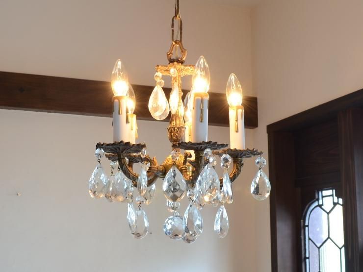 クリスタルガラス 5灯真鍮シャンデリア｜アンティーク照明・ランプ