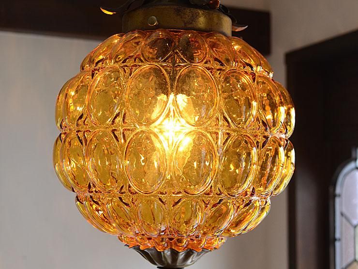ヴィンテージ アンバーガラス ペンダントランプ｜アンティーク照明