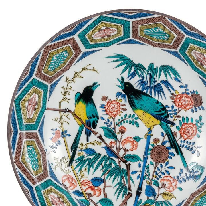 九谷焼 飾皿「色絵竹花鳥図」小多 慧 作 九谷焼 小多慧作 色絵竹花鳥図