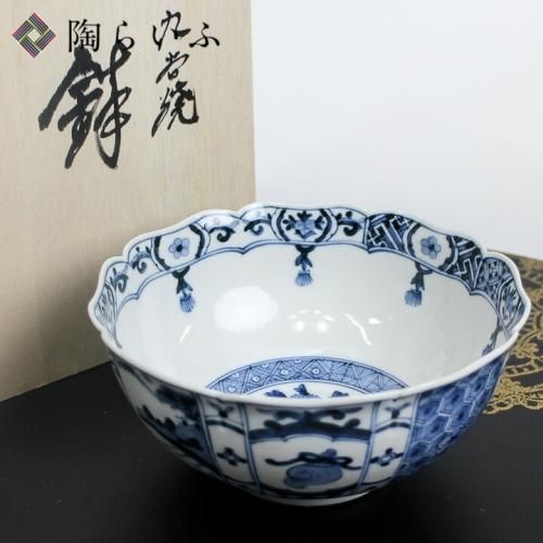 九谷九大青郊窯陶印いり八角形の紫陽花模様菓子鉢です 九谷九大青郊窯