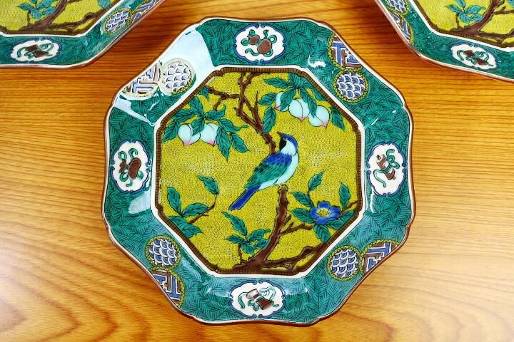 6号皿揃 吉田屋風桃に鳥/青郊窯