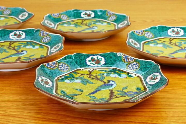 6号皿揃 吉田屋風桃に鳥/青郊窯