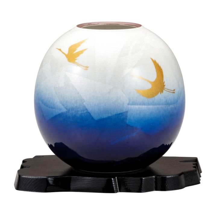 5.5号花瓶 銀彩双鶴（台付）