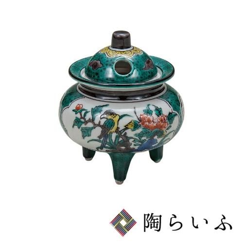 ♢九谷焼 幕末〜明治 染付 山水獣飾り 豆香炉 コレクション 骨董品