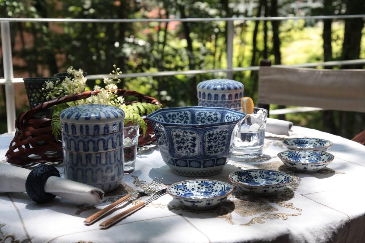 青と白の波模様皿5枚セット 青白磁 5寸皿 | すべて | マルヒロ