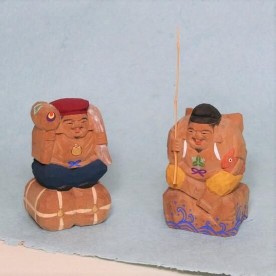 恵比寿大黒（4寸）- 奈良一刀彫工房 大林杜寿園