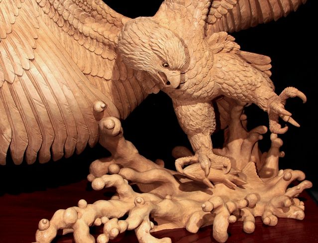 井波彫刻 林啓ニ郎 木彫鳥 工芸品 彫刻置物 井波彫刻 林啓ニ郎 木彫鳥