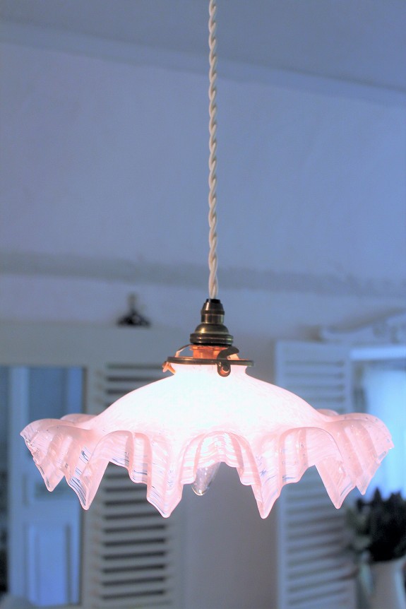 フランスアンティーク クランベリーシェード ペンダントライト 照明