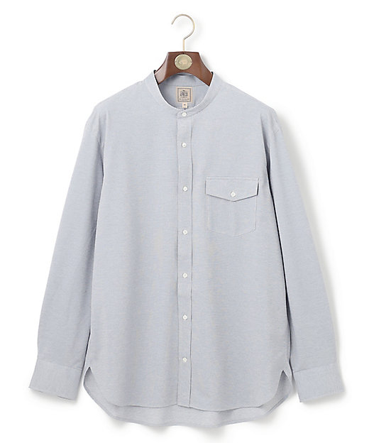 KING SIZE】ピンチェックジャージ バンドカラーシャツ