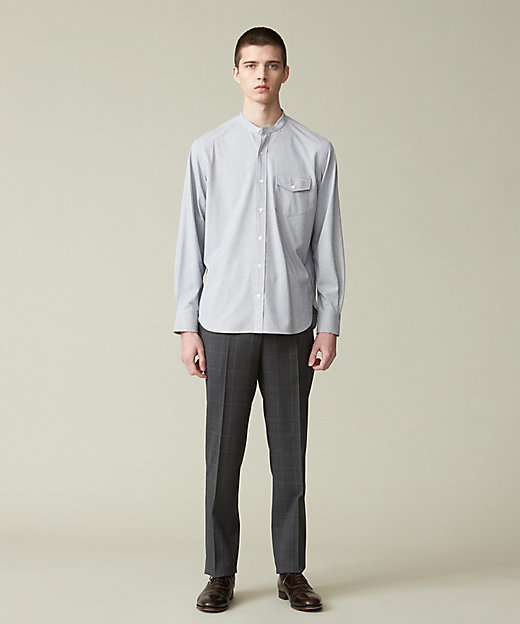 KING SIZE】ピンチェックジャージ バンドカラーシャツ