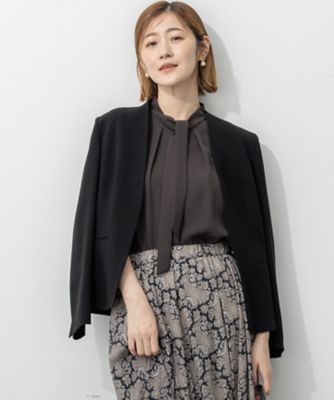 セットアップ対応／洗える】トリアセダブルジョーゼット ノーカラー