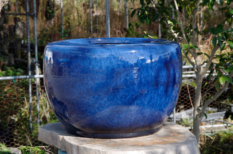 青海鼠釉六角火鉢 [B27332] 中国 [B27332] 高さ34cm 信楽青海鼠 : 火