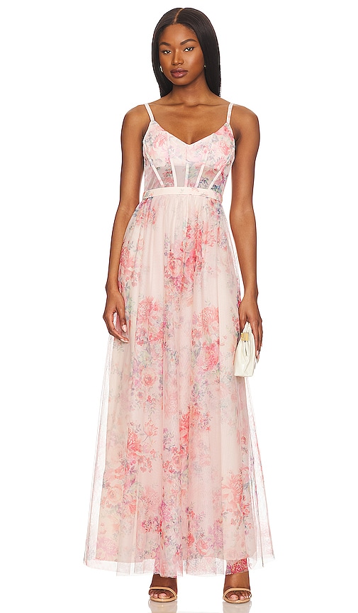 BCBGMAXAZRIA Long Evening Dress in Apricot Blush | REVOLVE