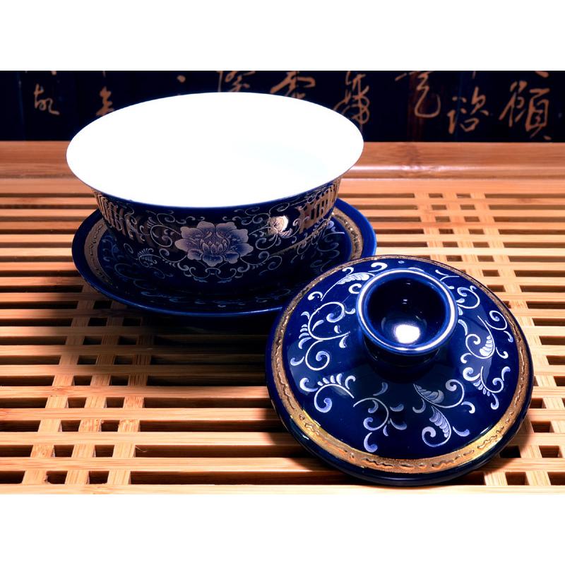 蓋碗（蓋付き湯のみ）描金琺瑯彩 霽藍 : 中国貿易公司ctcオンライン