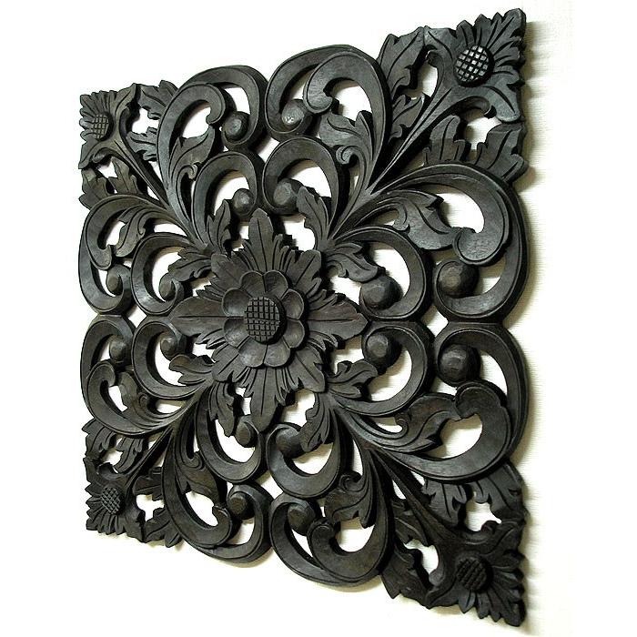 木彫りのレリーフ〔お花と唐草模様〕アンティーク調 特大 [縦60x横