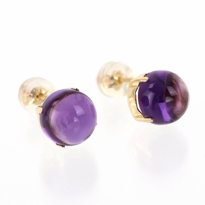 アメジスト ピアス 18金 各2.00ct K18YG スタッドピアス カボション