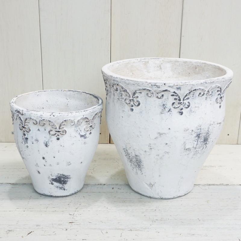 植木鉢 おしゃれ アンティーク 陶器鉢 ブランシェジャーポット大小2点