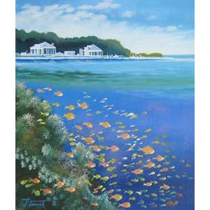 竹内敏彦 絵画 油絵 肉筆油絵 クリスタルブルー 海 ドルフィン F12