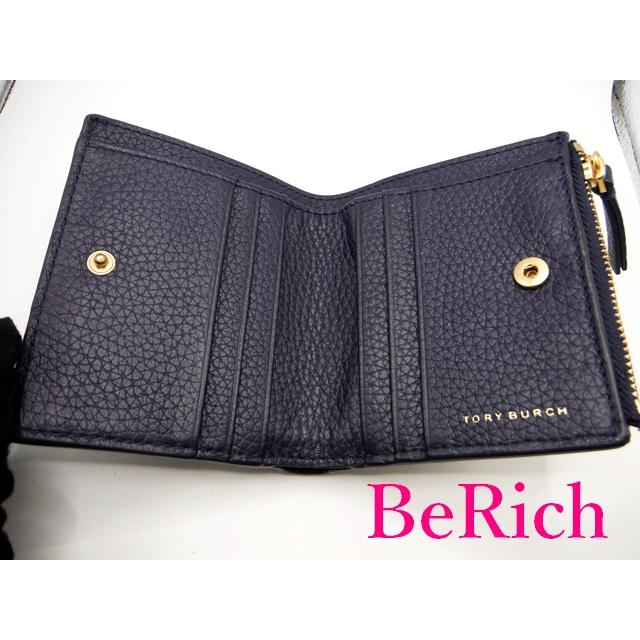 未使用TORY BURCHトリーバーチレザー二つ折り財布ロビンソンミニ紺