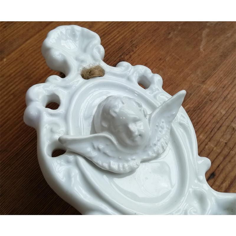 フランス】天使の聖水盤 陶磁器 ヴィンテージ オブジェ 壁掛け 白磁