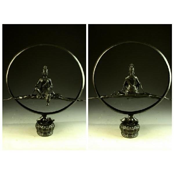 送料無料仏教美術大型水月観音菩薩像細工銅製44cm インテリア家具