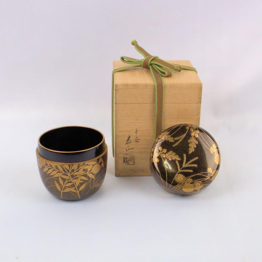 茶道具 棗 「秋草蒔絵 中棗」平安 伊藤表正作 裏千家15世家元鵬雲斎