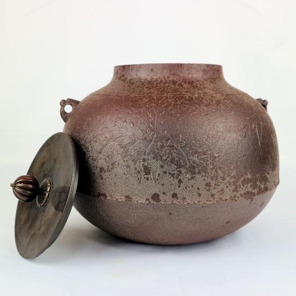 茶道具 人間国宝釜師:高橋敬典 筒糸目釜 茶釜 釜環 布 共箱 送料込み