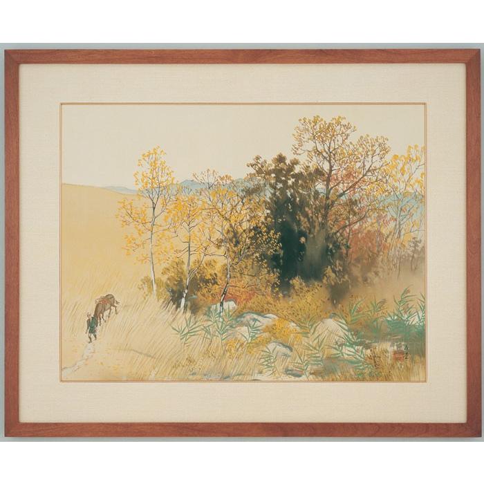 模写】掛軸 川合玉堂 白菊に赤とんぼ図 秋の風情 日本画逸品 T98 模写