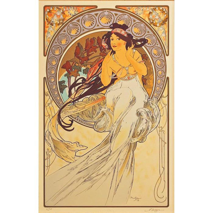 アルフォンス・ミュシャ 『音楽』(連作《四芸術》より) リトグラフ版画