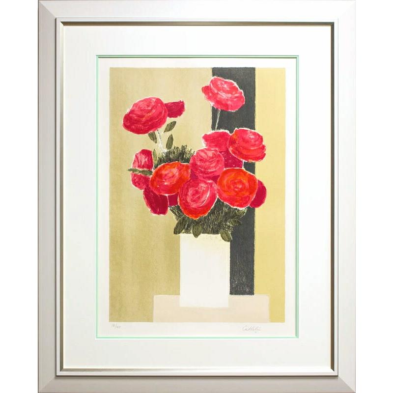 ベルナール ・ カトラン 「 赤い薔薇と黒い帯 」 リトグラフ ( 石版画