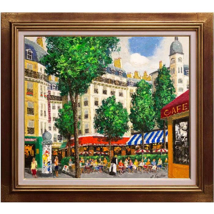 カフェの風景 油彩画