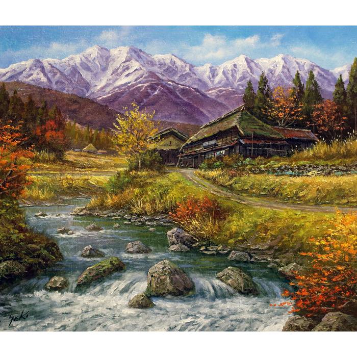 水墨画 民家 田園風景画 風景画 茅葺屋根 絵画