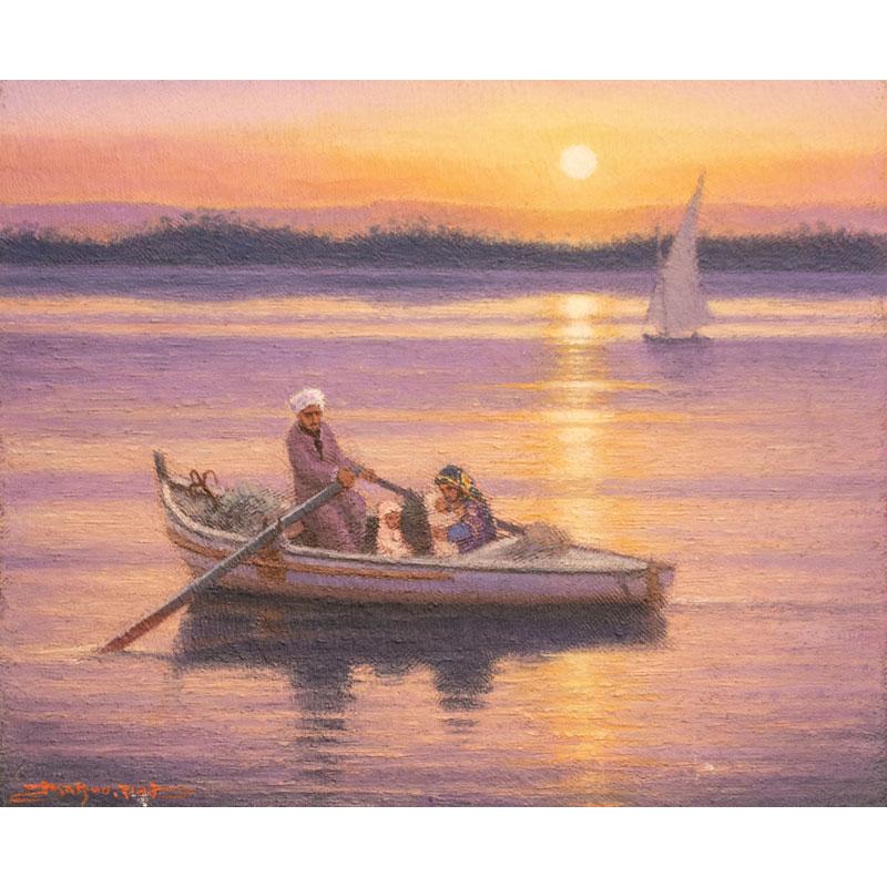 松尾洋明 「 ナイルの夕日 」 油絵 ・ 油彩画 F6 ( 6号 ) 絵画 肉筆
